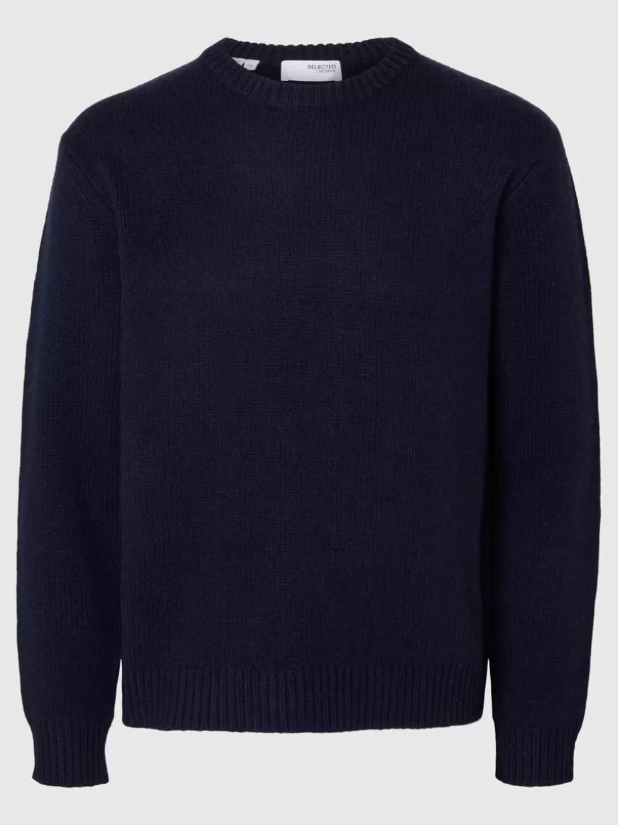 SELECTED RELAXED FIT STRIKKET PULLOVER Blue Discount